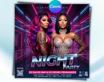 Neon Night Party Flyer Template | Ladies Night Club Event Flyer | Canva Editable Nightclub Party Poster | DJ Music Event (Digital Download)