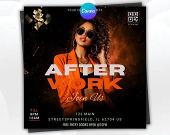 Luxury Black Gold After Work Party Flyer Template | Corporate Networking Event Flyer | DJ Party Promotion Poster | Editable Canva Template