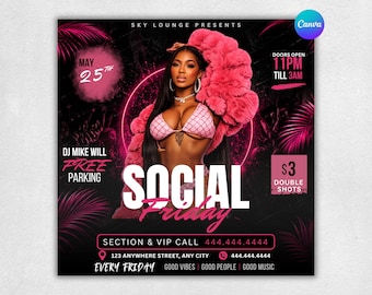 Social Friday Party Flyer Template | Friday Night Club Flyer | DJ Event Promotion Poster | Instagram Nightlife Promo Poster