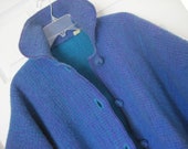 Vintage Wool Purple and Green Button Poncho Made in Bogota Colombia