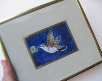 Vintage Framed Enamel Hummingbird Art