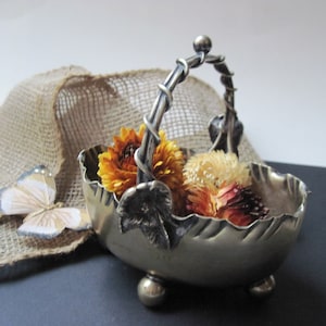 Antique Metal Basket with Flowers