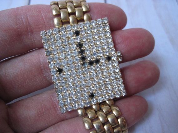 Vintage Rhinestone Faux Watch Face Bracelet - image 3