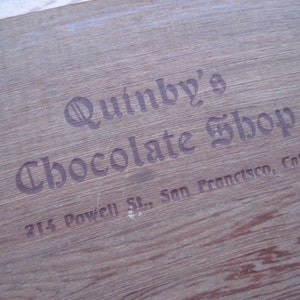 Vintage Quinby's Chocolate Shop California Redwood Box image 2