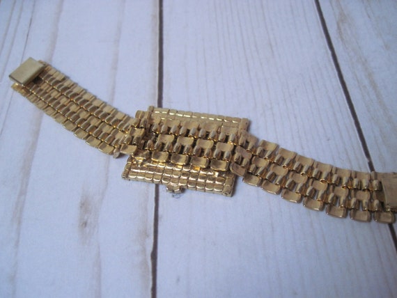 Vintage Rhinestone Faux Watch Face Bracelet - image 6