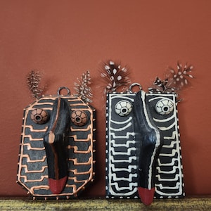 Vintage Quirky Painted Wood Face Wall Hangings