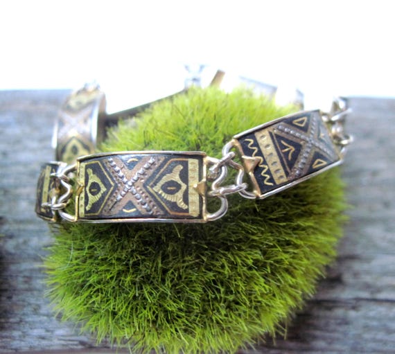 Vintage Damascene Panel Link Bracelet