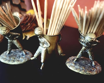 Vintage Brass Toothpick Holders Man