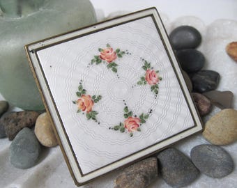 Vintage Evans Pink Rose Guilloche Compact