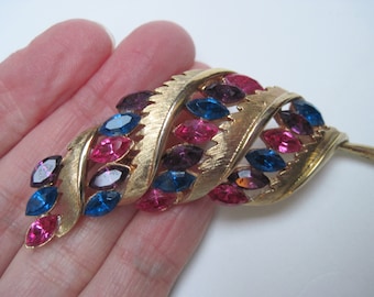 Vintage JJ Colorful Rhinestone Brooch