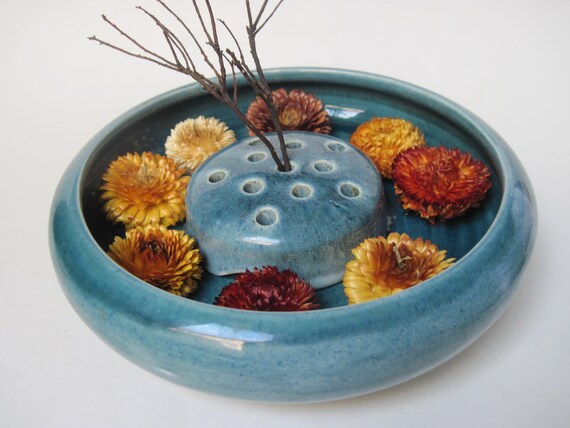 Ceramic Flower Frog & Dish Set