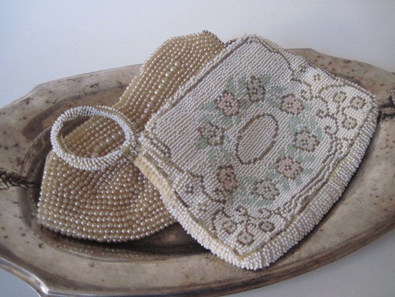 Vintage Pair Of Beaded and Faux Pearl Zippered Cl… - image 2