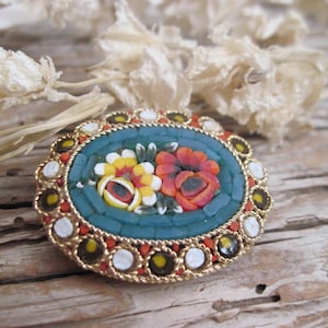 Vintage Micro Mosaic Brooch Italy