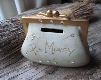 Vintage Ceramic Coin Purse Pin Money Bank