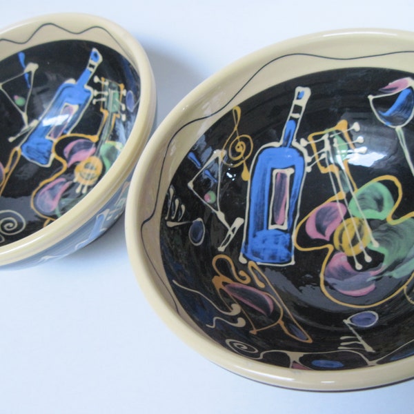 Vintage Pair of Jazz Pottery Bowls By Nancy Toler Laguna Beach