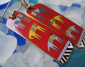 Vintage Laurel Burch Hieroglyphic Cats Dangle Earrings