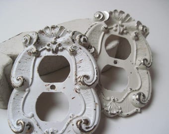 Vintage Shabby Distressed French Style Painted Electric Outlet Cover Plates