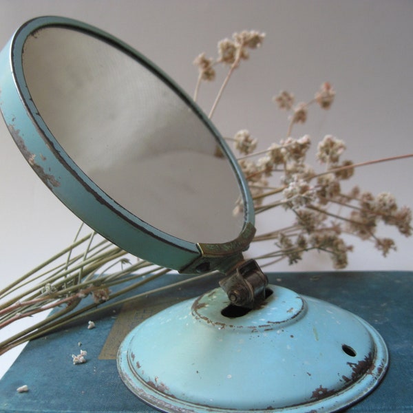 Vintage Aqua Blue Metal Wall Mount Swivel Mirror