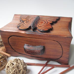 Vintage Wood Cedar Box With Butterfly