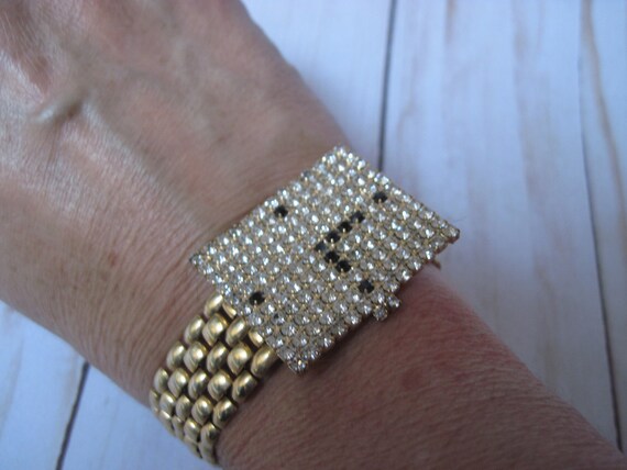 Vintage Rhinestone Faux Watch Face Bracelet - image 4