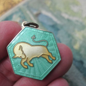 Vintage David Andersen Norway Sterling Guilloche Enamal Zodiac Taurus Pendant