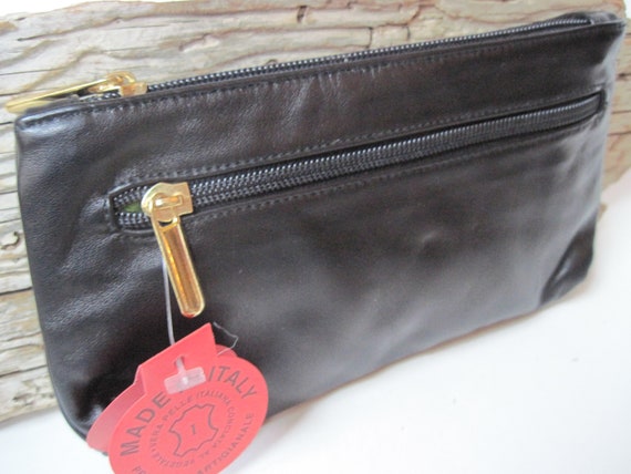 Vintage Black Leather Zipper Clutch Purse Italy - image 4