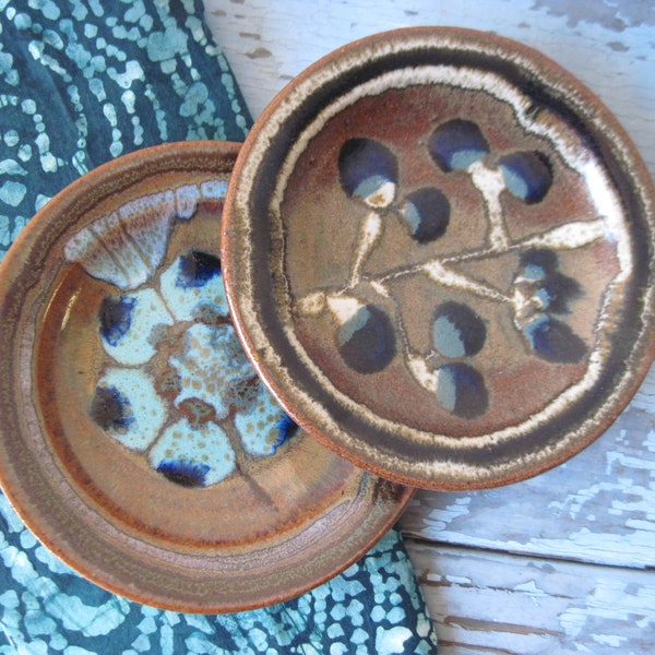 Vintage Pair of Artisan Stoneware Pottery Plates