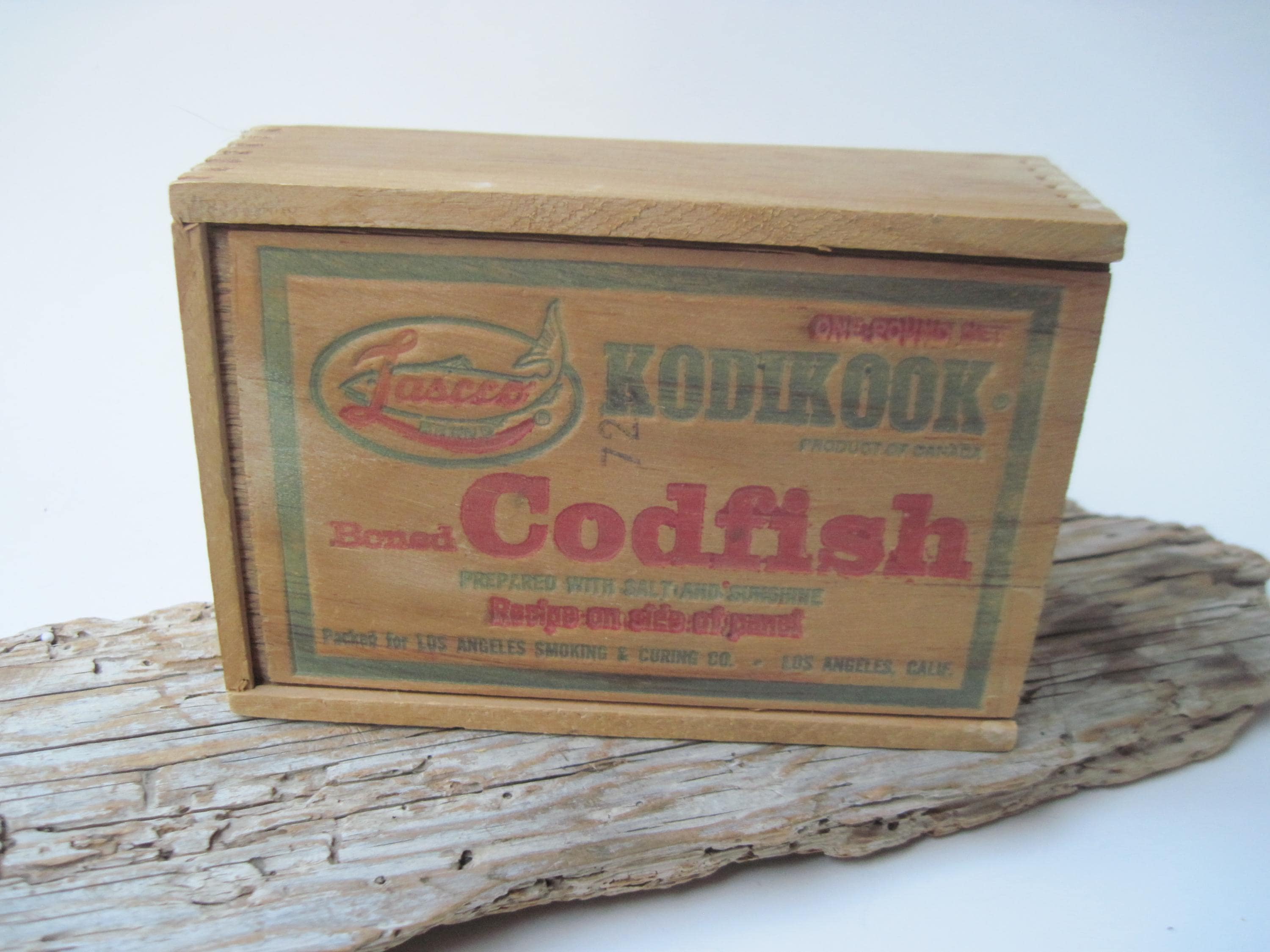 cod fish wooden box Vintage Lascco Wood Kodikook Codfish Box