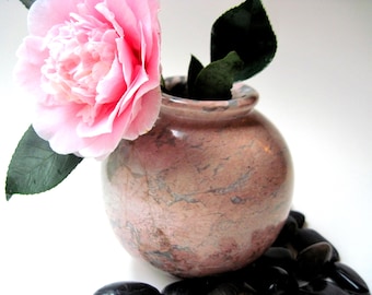 Vintage Carved Pink Stone Marble Vase
