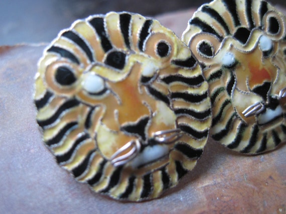 Vintage Enamel on Sterling Tiger Post Earrings - image 8