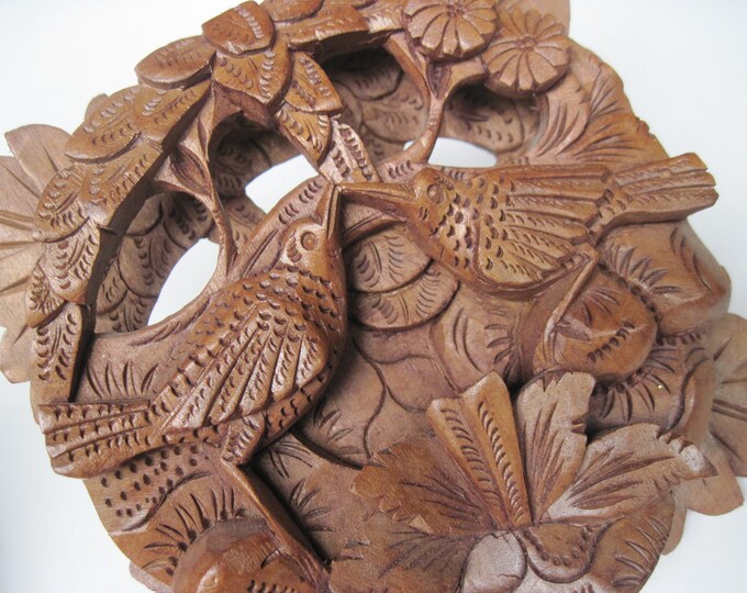 Vintage Intricate Carved Wood 3D Relief Wall Art With Birds Etsy
