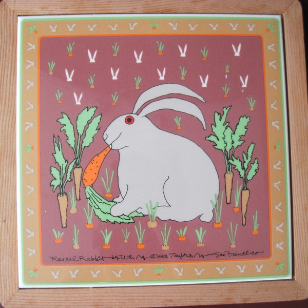 Vintage Taylor Ng Rascal Rabbit Tile Trivet 1982
