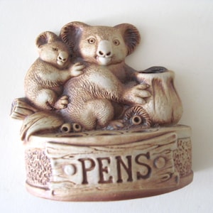 Vintage Swagman Pottery Koala Pen Holder Made in Australia