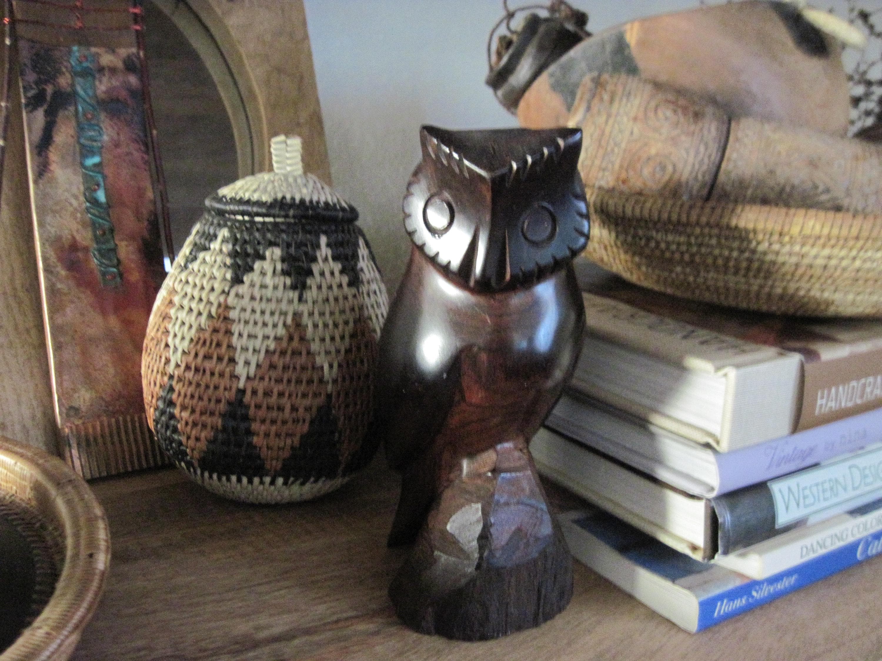 Vintage Carved Ironwood Owl Figurine