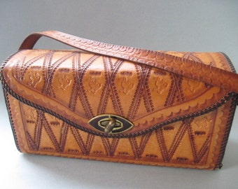 Vintage  Western Tooled Leather Handbag Purse
