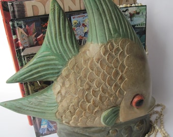 Vintage Large Carved Wood Tropical Fish