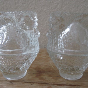 Vintage Pair of Lidded Glass Chicken Hen Egg Cups