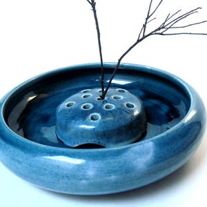 Vintage Weller Blue Shallow Bowl and Flower Frog Set