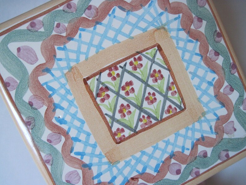 Vintage Mackenzie Childs Heather Pattern 6 By Tile Trivet Image 0