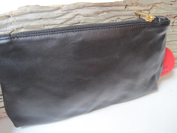 Vintage Black Leather Zipper Clutch Purse Italy - image 3