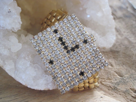 Vintage Rhinestone Faux Watch Face Bracelet - image 2