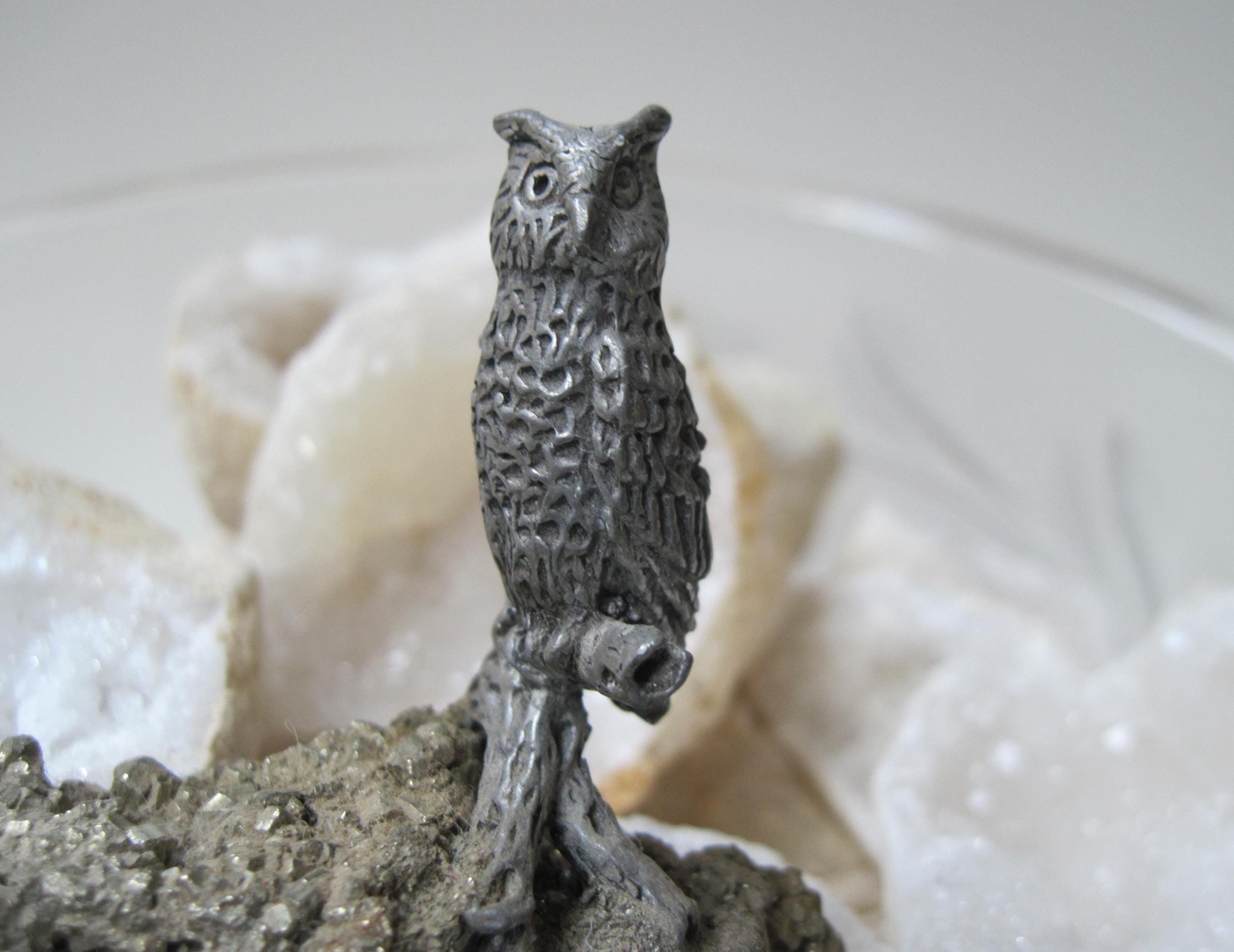 Vintage Pewter Owl on Pyrite