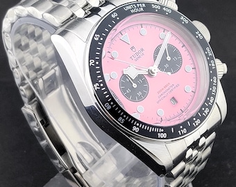 Vintage Tudor Watch Analog Automatic Stainless Steel Watch Dial Colour Pink