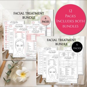Paquete de formularios de consulta facial de esteticista / Conjuntos de 12 páginas en rosa y blanco/negro minimalista / Mapas faciales dibujados a mano / Paquete de admisión profesional