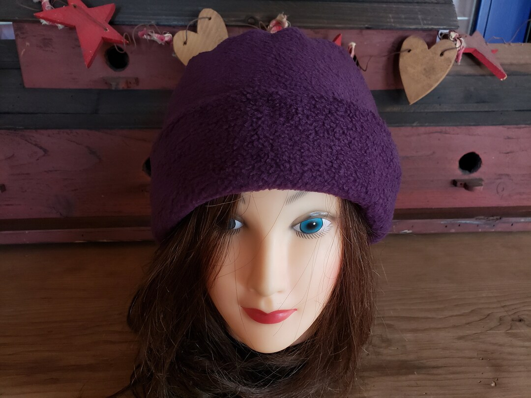 Women's Fleece Hat, Purple Beanie, Women's Fleece Beanie, Fleece Pill