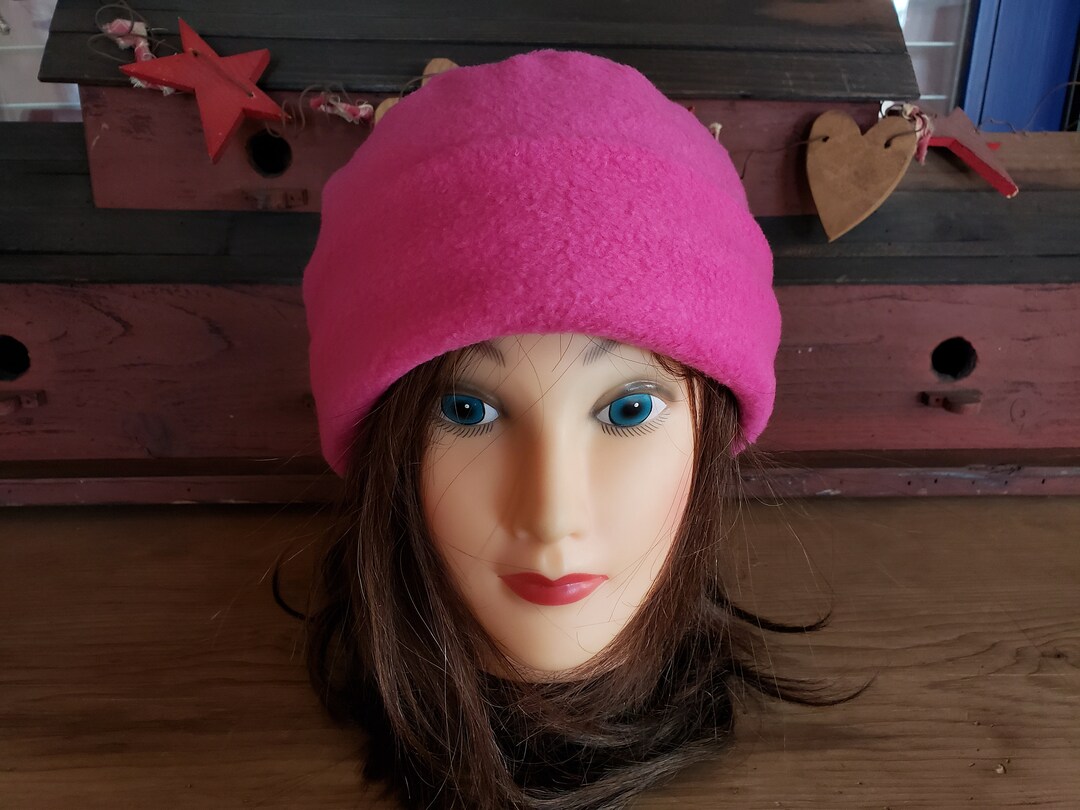 Women's Fleece Hat/ Fuchsia Polar Fleece Hat/women's Pink Winter Hat