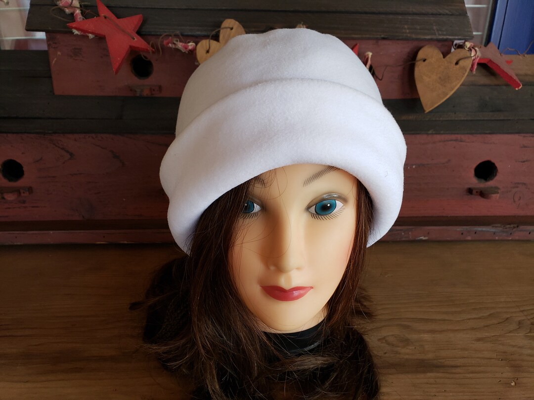 Women's Fleece Brim Hat, White Polar Fleece Hat, Women's Hat, White