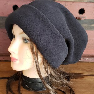 Slouchy Beanie, Felt Hat, Black Fleece Slouchy Beanie, Black Beanie, Winter Ski Wear, Fleece Brim Hat, Cuffed Beanie