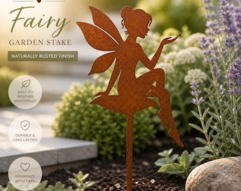 Corten Steel Fairy Garden Stake | Rusted Metal Yard Art, Silhouette Decor
