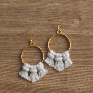 Boho Macrame Hoop Earrings, Handmade Gold Hoop Dangle Earrings, Lightweight Fringe Earrings, Bohemian Jewelry Gift for Her